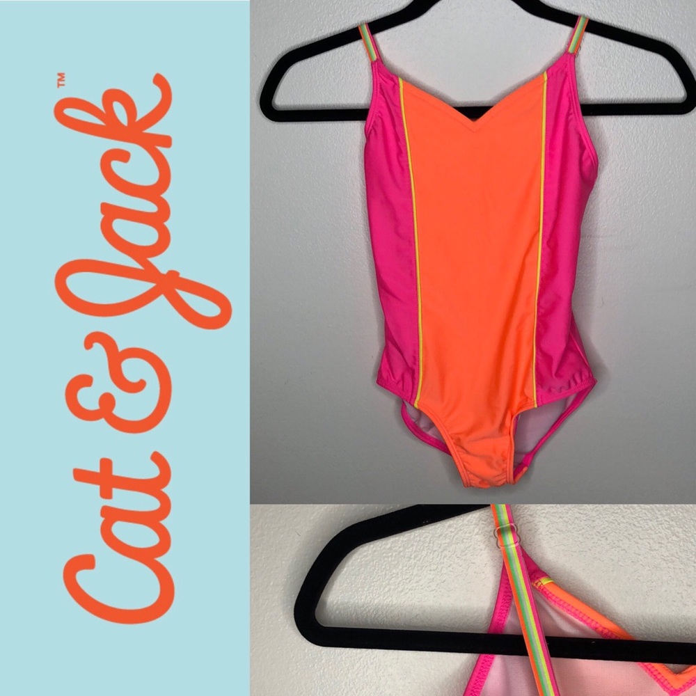 Cat & Jack Neon One Piece 80’s V-Neck Swimsuit